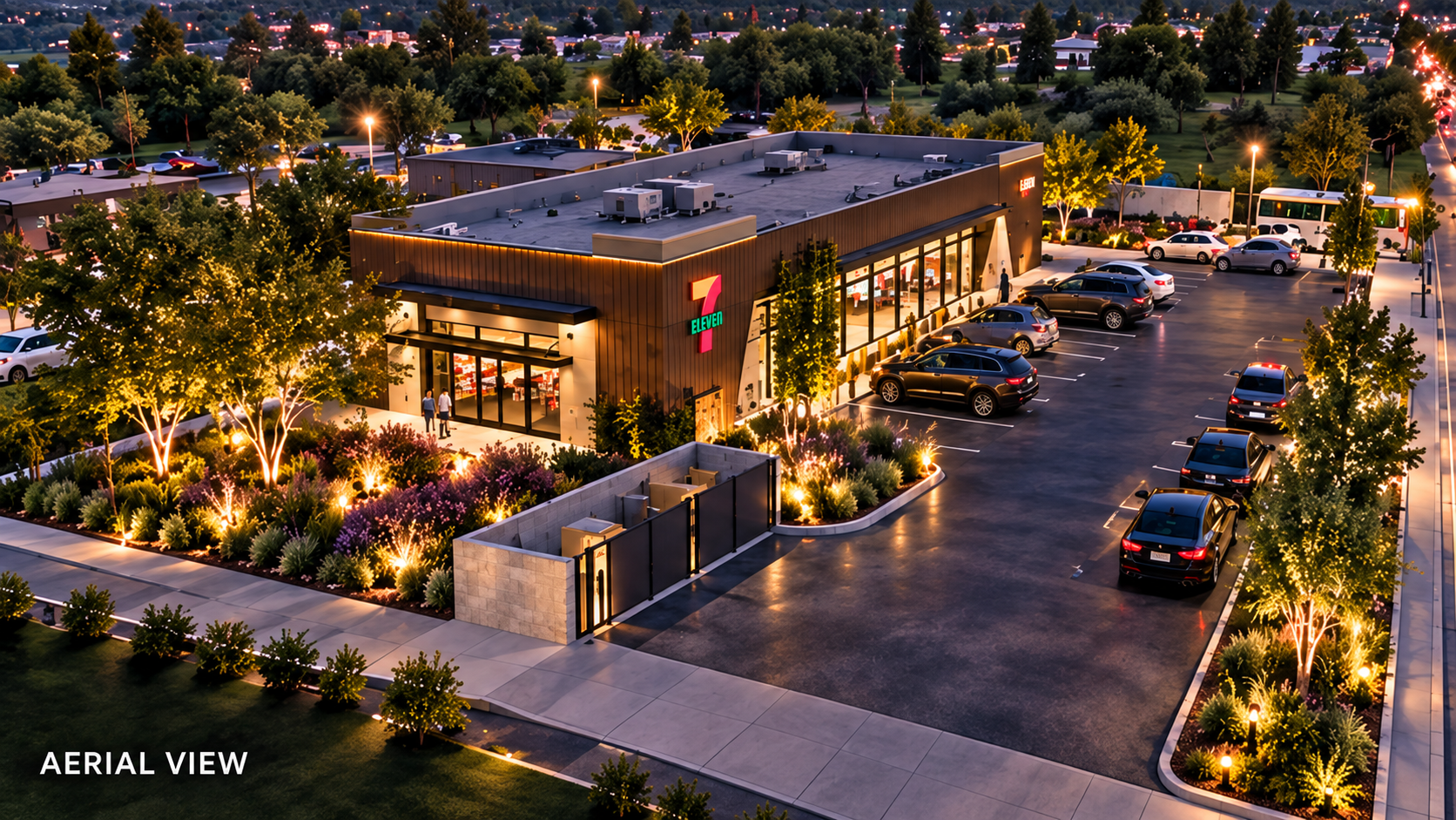 Campus Oaks: aerial view, enhanced architectural rendering