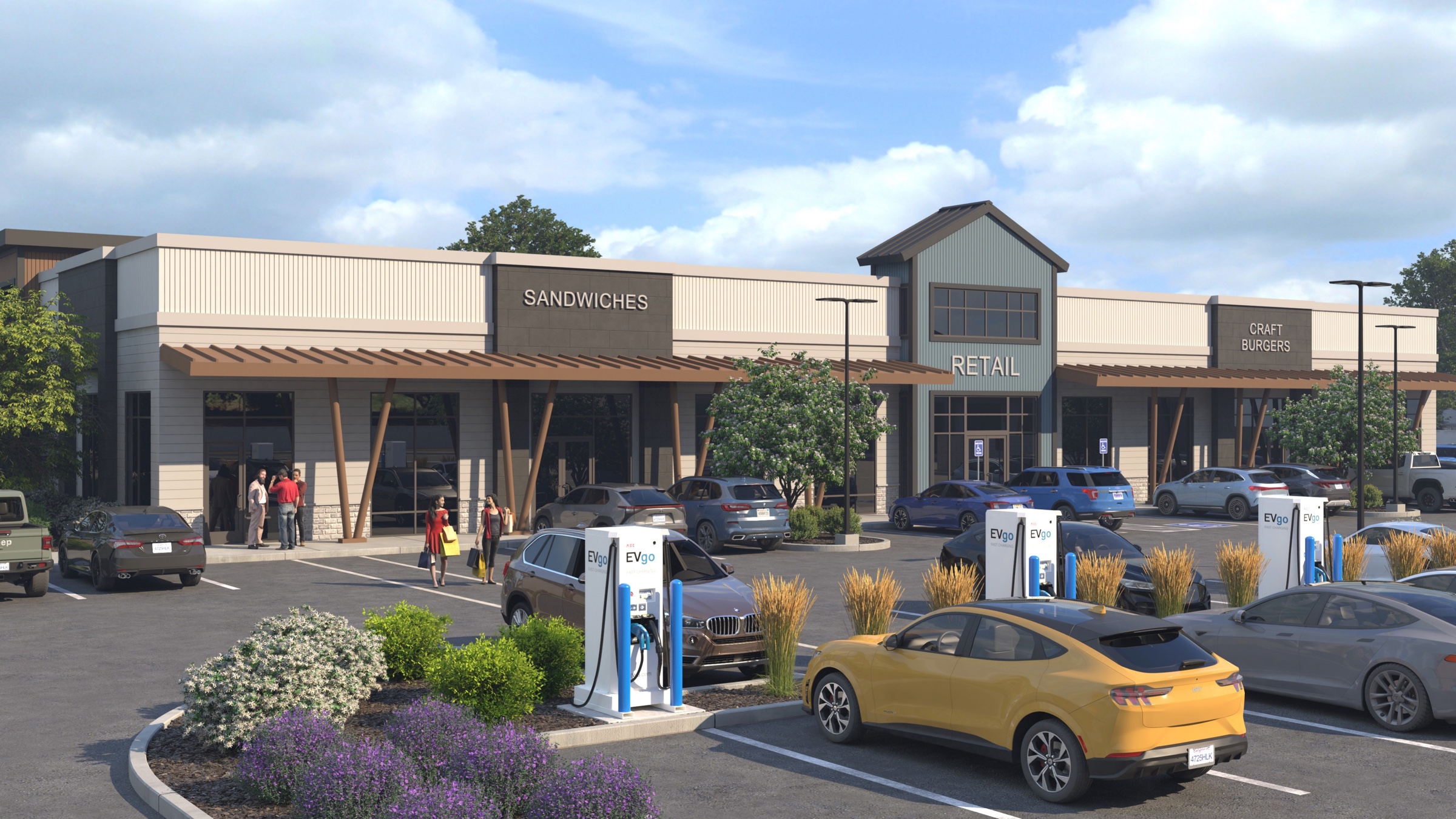 Hayden Marketplace: retail and EV charging rendering