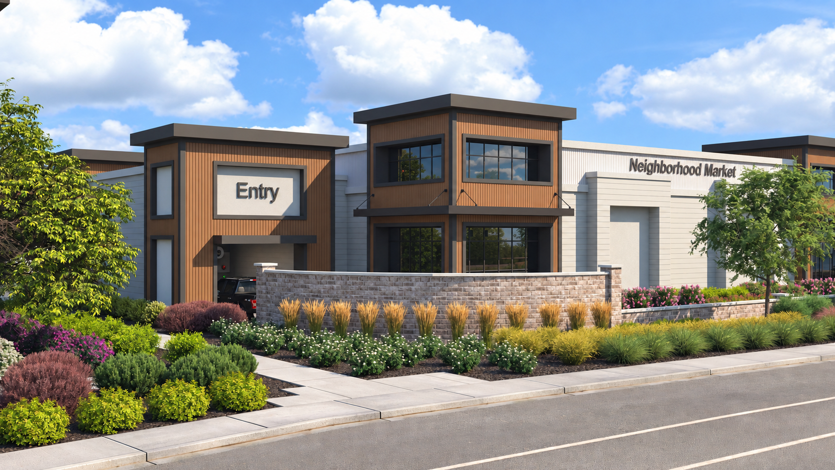 Hayden Marketplace: Neighborhood Market entry rendering