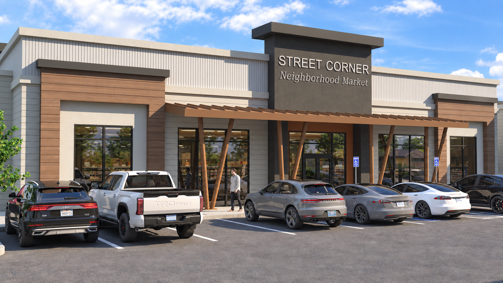 Hayden Marketplace: Neighborhood Market entrance rendering