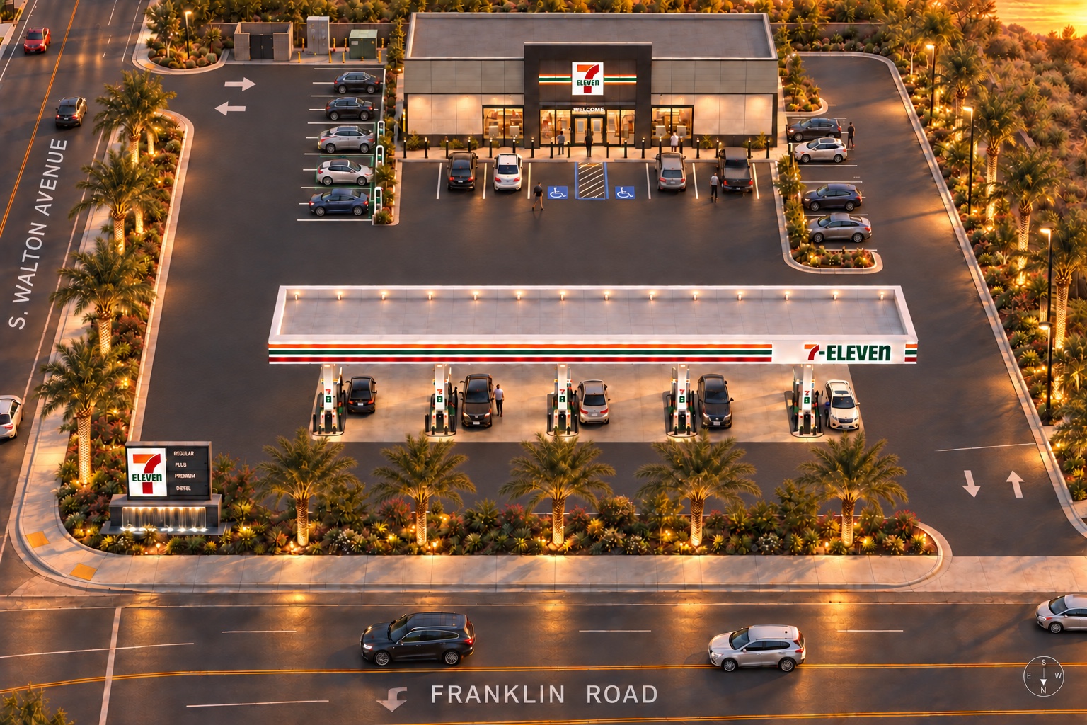 Yuba City 7-Eleven: aerial view, architectural rendering