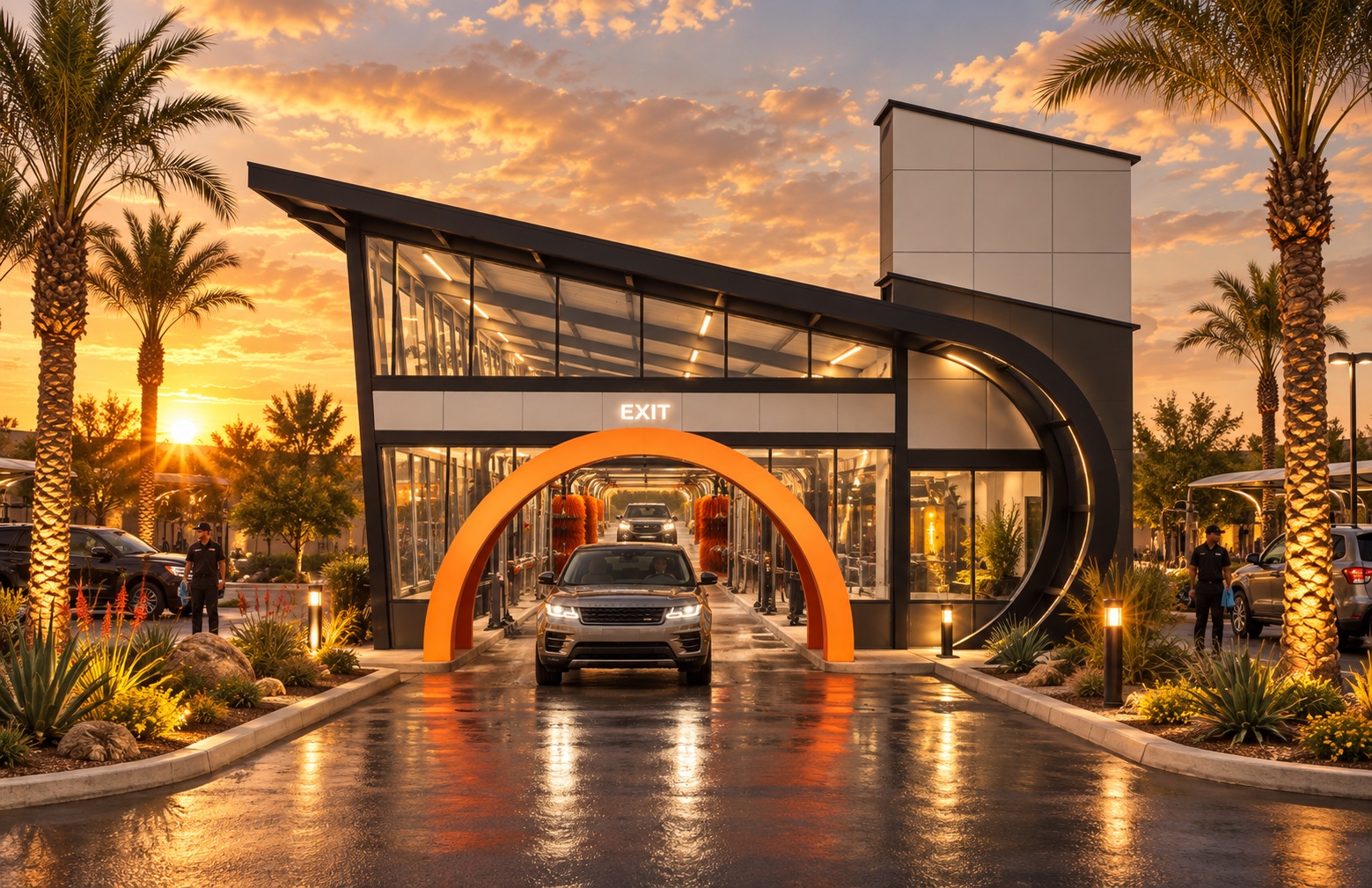 Yuba City car wash: exit perspective, approved architectural rendering