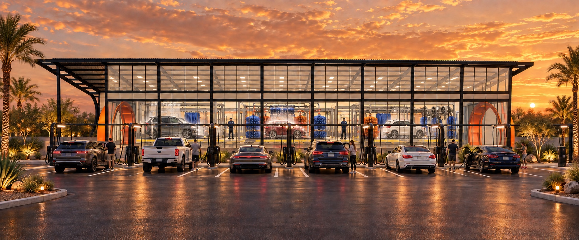 Yuba City car wash: wash-bay frontage, approved architectural rendering