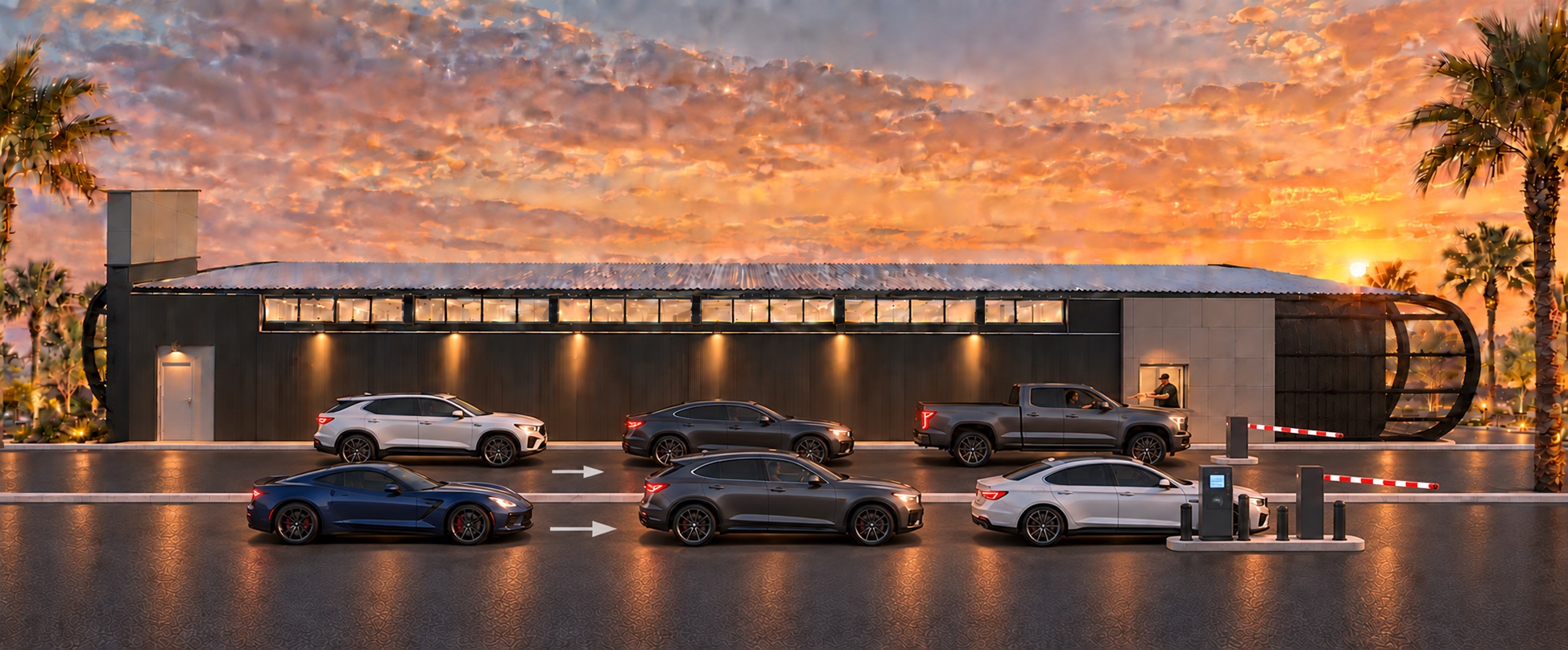 Yuba City car wash: drive-through side elevation, approved architectural rendering